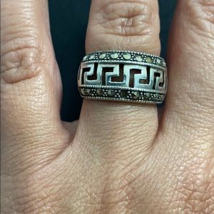 Silver and marcasite geometric ring